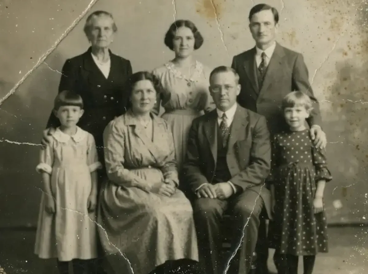 Before — Decades of creases and scratches removed from a treasured family photo.