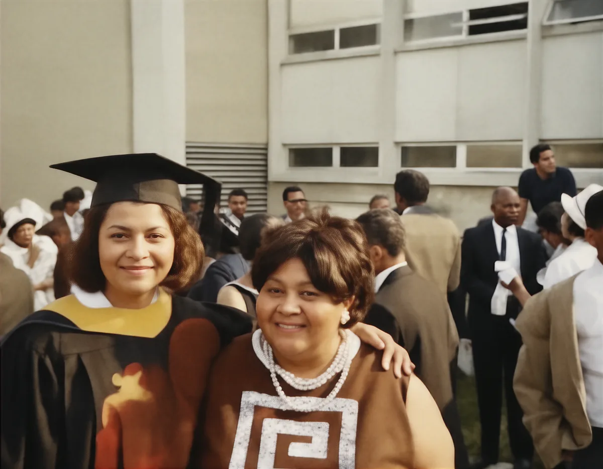 After — A graduation day rescued from decades of water damage and stains.