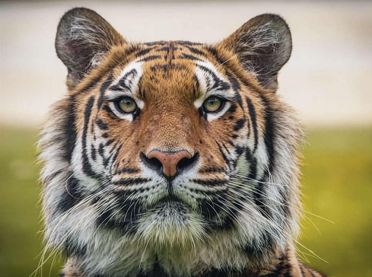 After — A tiger's portrait, upscaled until every stripe of fur stands razor-sharp.