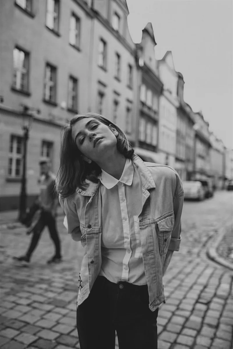 After — An everyday street snapshot upscaled until the dusk light feels real.